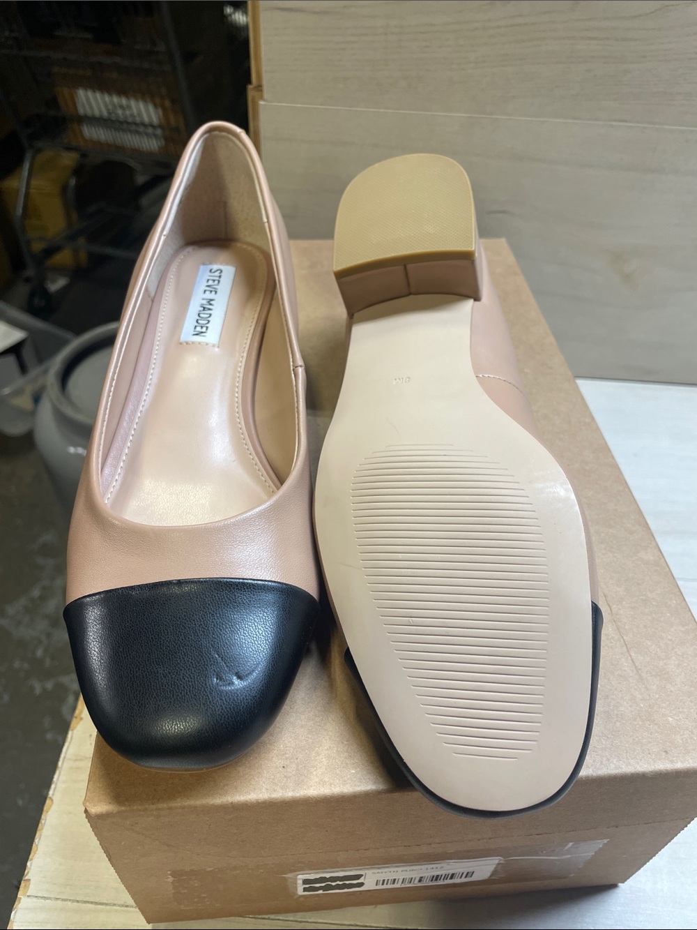 Steve Madden Blush Pink and Black Cap-Toe Ballet Flats